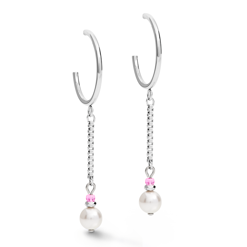 Ohrringe Creole Ypsilon Chain Crystal Pearl Crystals & Edelstahl silber-rosa