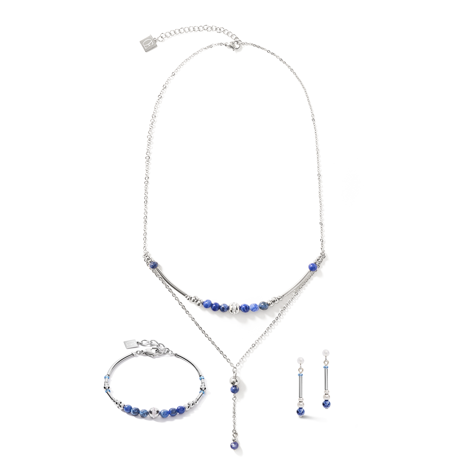 Ohrringe Y2 Sodalith Kugeln, Pavé-Kristalle & Edelstahl silber blau