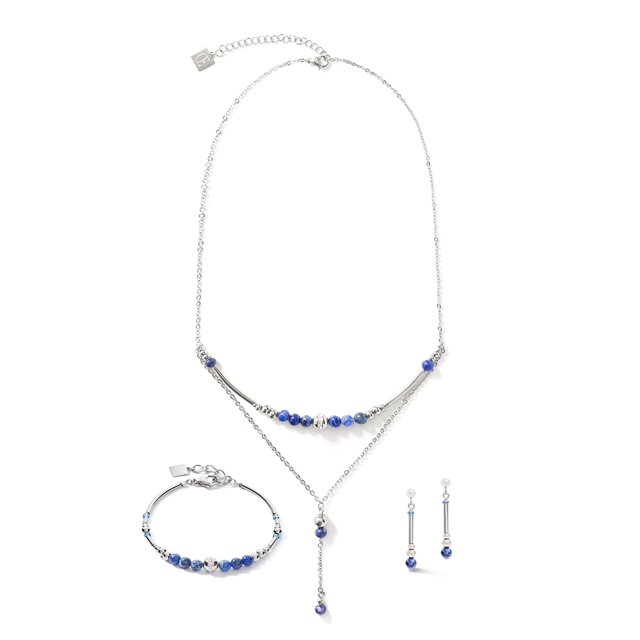 Ohrringe Y2 Sodalith Kugeln, Pavé-Kristalle & Edelstahl silber blau
