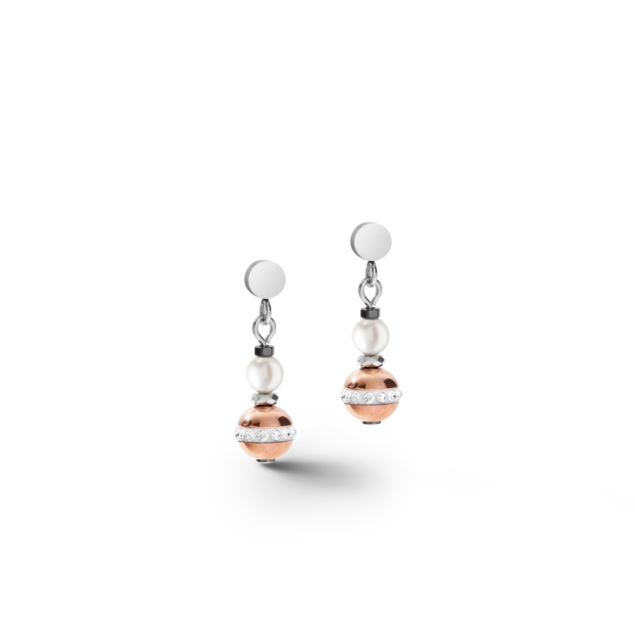 Ohrringe Kugel Edelsteine & Crystal Pearls grau-roségold