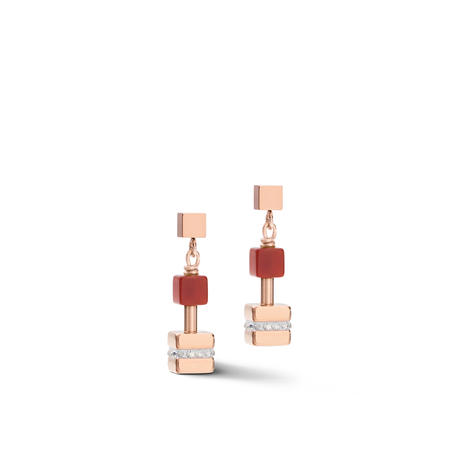 Ohrringe CUBE big Kristall Pavé Cube Edelsteine & Edelstahl roségold multicolor gemstone