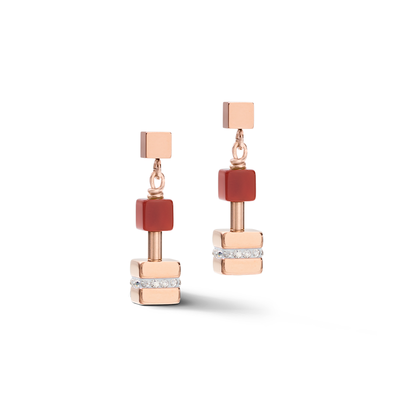 Ohrringe CUBE big Kristall Pavé Cube Edelsteine & Edelstahl roségold multicolor gemstone