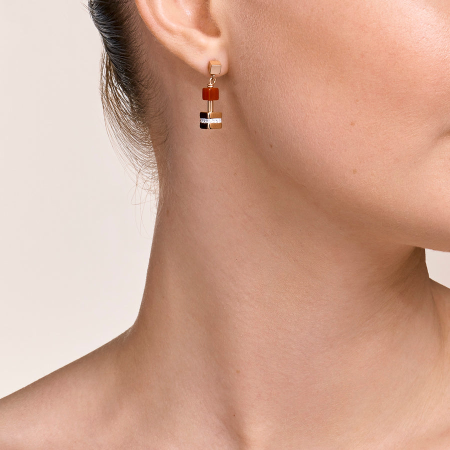 Ohrringe CUBE big Kristall Pavé Cube Edelsteine & Edelstahl roségold multicolor gemstone