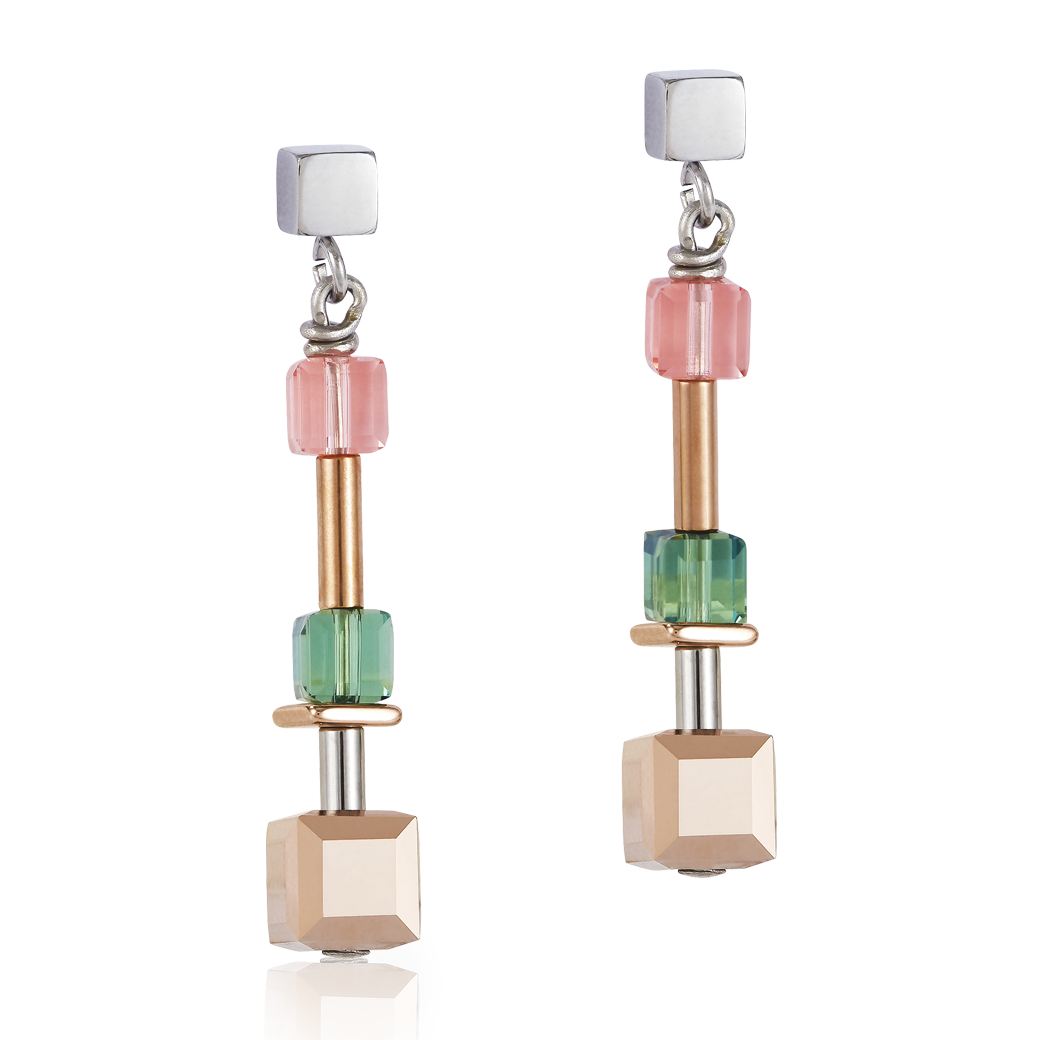 Ohrringe GeoCUBE® multicolor & Edelstahl roségold