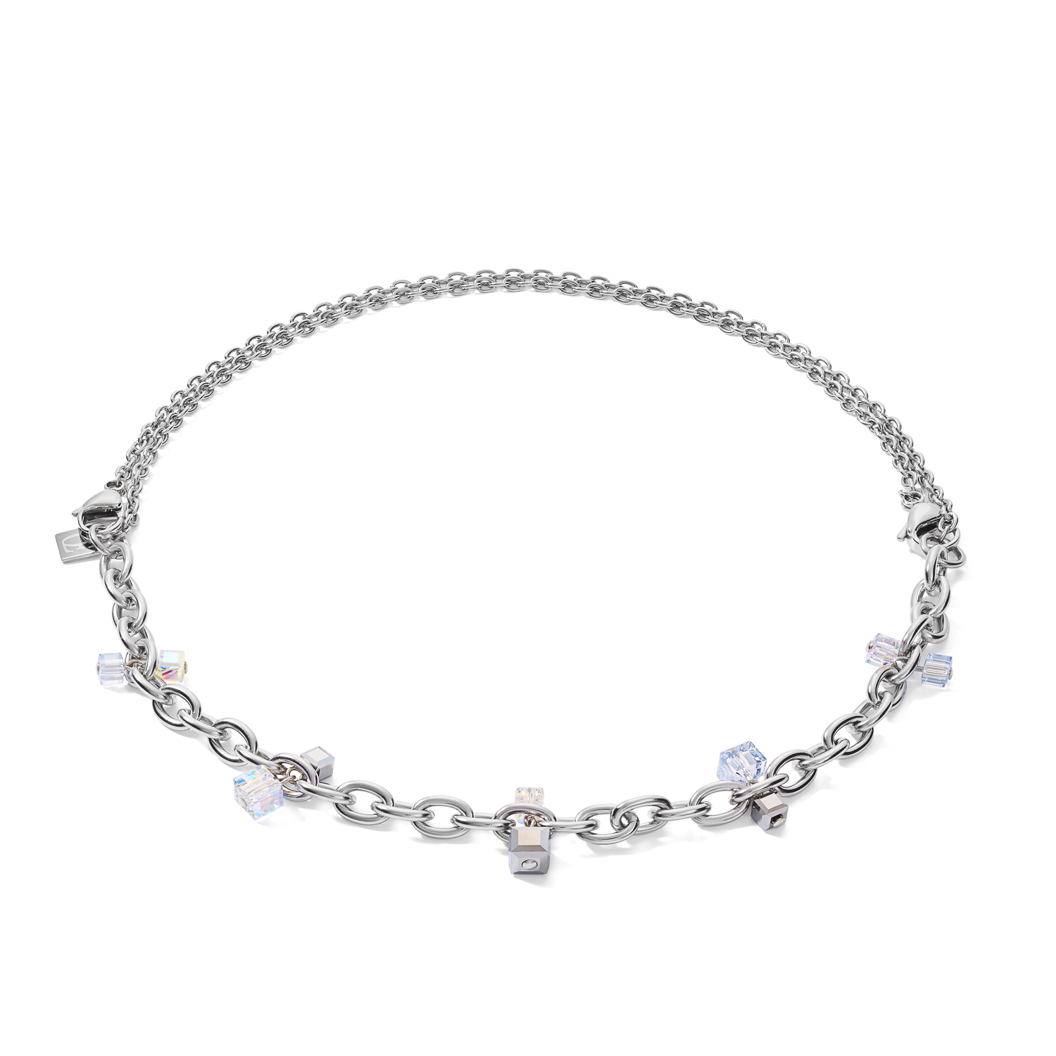 Halskette casual & chunky chain Edelstahl & Kristalle silber-kristall