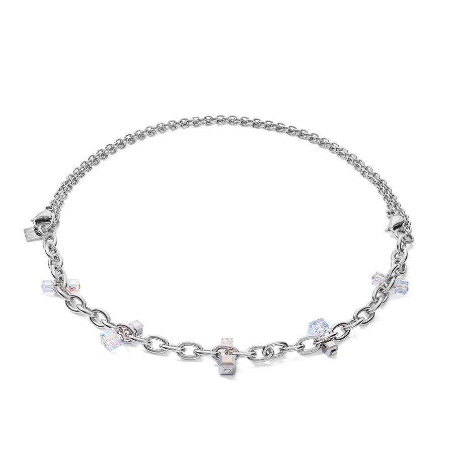 Halskette casual & chunky chain Edelstahl & Kristalle silber-kristall