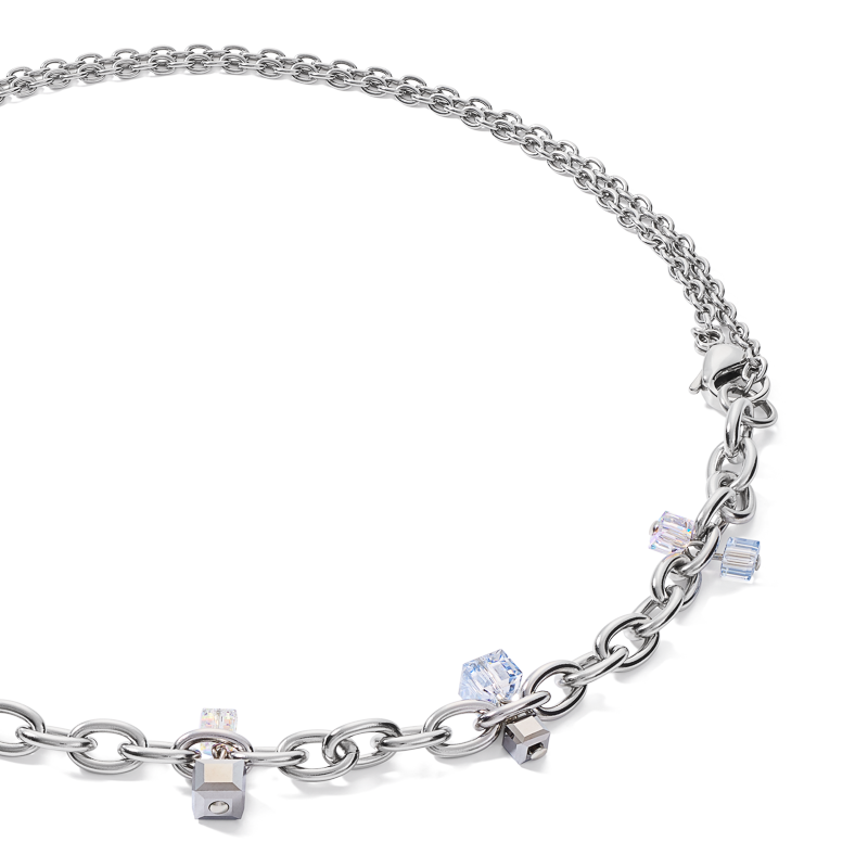 Halskette casual & chunky chain Edelstahl & Kristalle silber-kristall