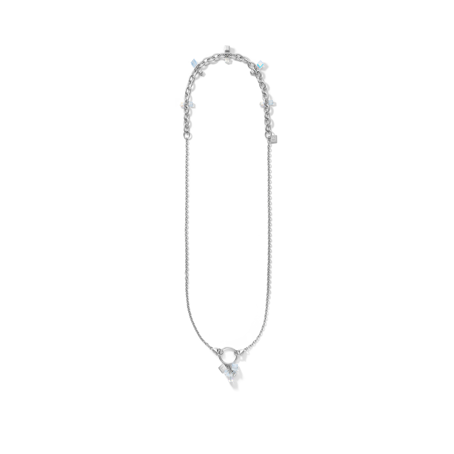 Halskette casual & chunky chain Edelstahl & Kristalle silber-kristall