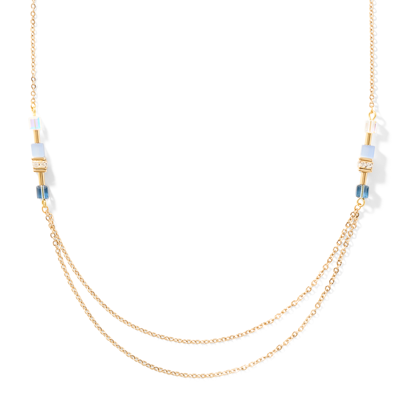 Halskette GeoCUBE® double chain long Edelstahl gold-blau