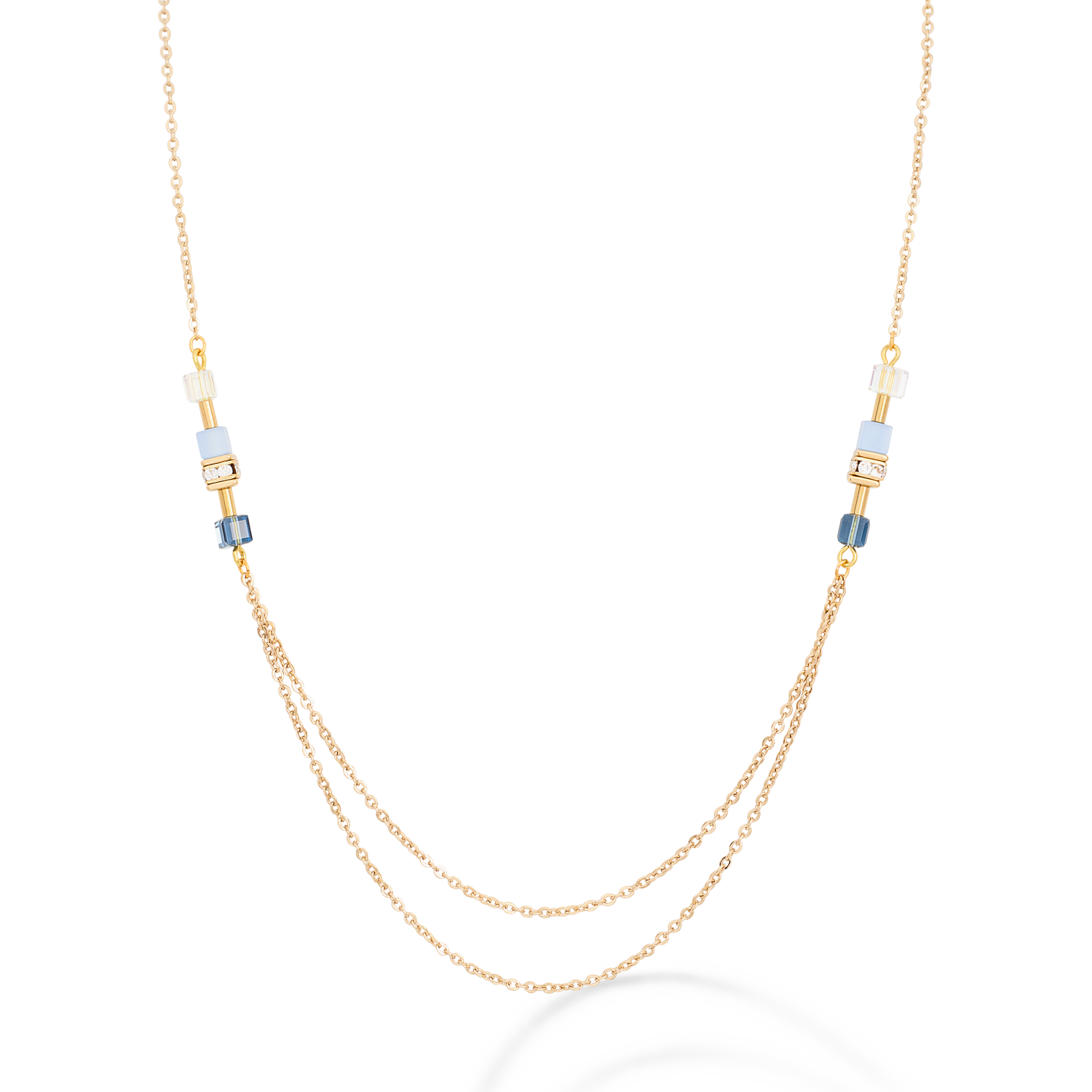 Halskette GeoCUBE® double chain long Edelstahl gold-blau