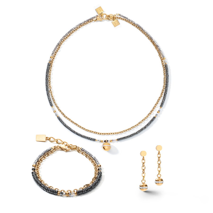 Armband 4-in-1 Kugel Edelstahlkette & Hämatit gold