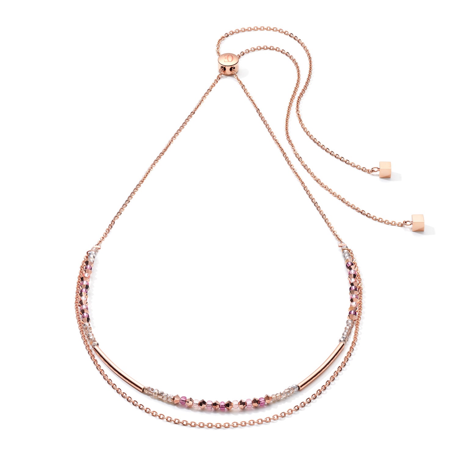 Halskette 2-layers feine Kristalle & Edelstahl roségold flieder