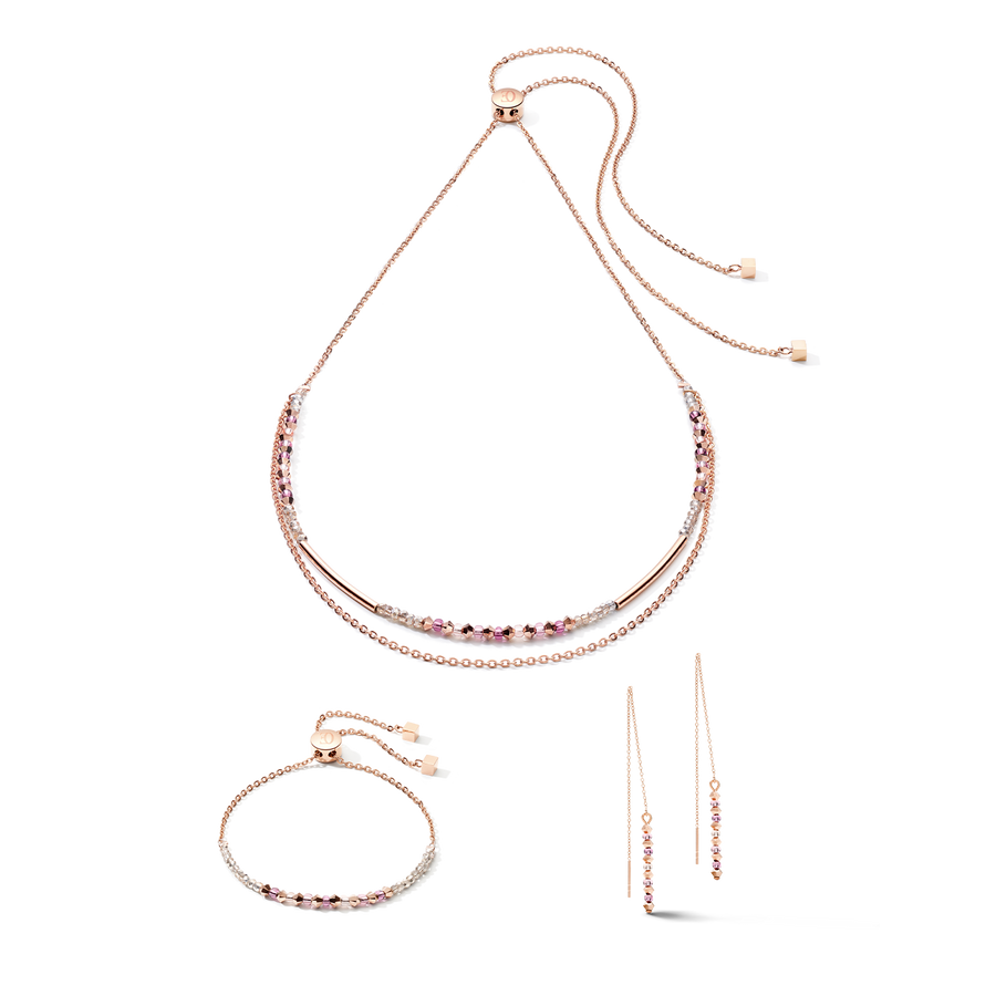 Halskette 2-layers feine Kristalle & Edelstahl roségold flieder