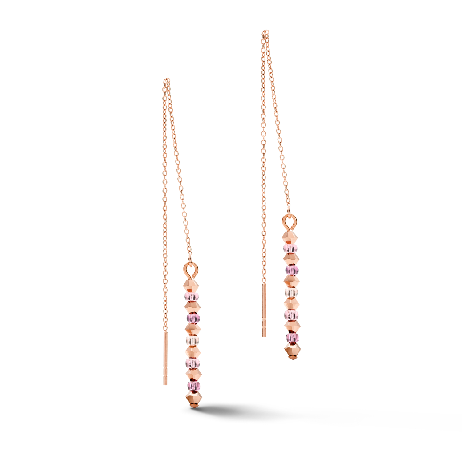 Ohrringe 2-layers feine Kristalle & Edelstahl roségold flieder