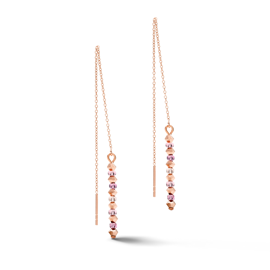Ohrringe 2-layers feine Kristalle & Edelstahl roségold flieder