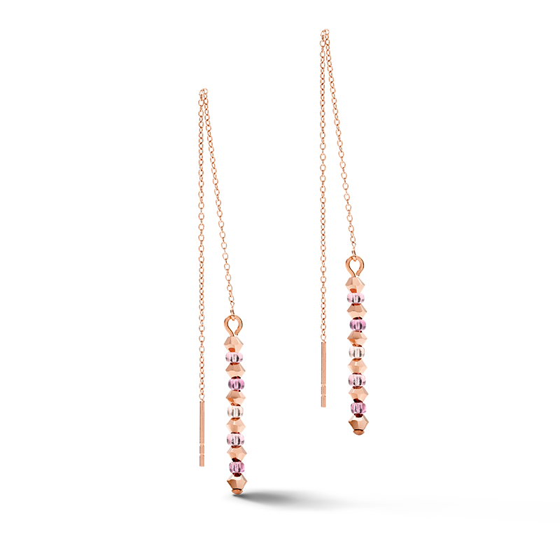 Ohrringe 2-layers feine Kristalle & Edelstahl roségold flieder