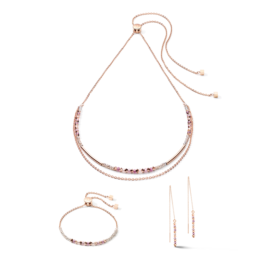 Ohrringe 2-layers feine Kristalle & Edelstahl roségold flieder