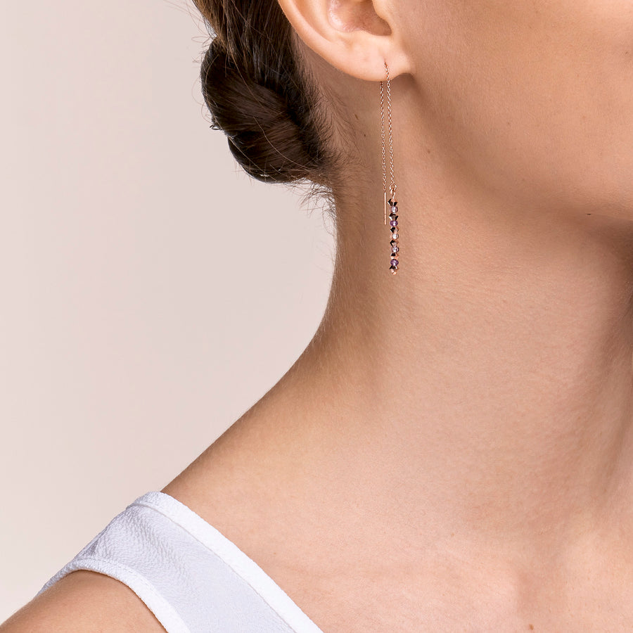 Ohrringe 2-layers feine Kristalle & Edelstahl roségold flieder