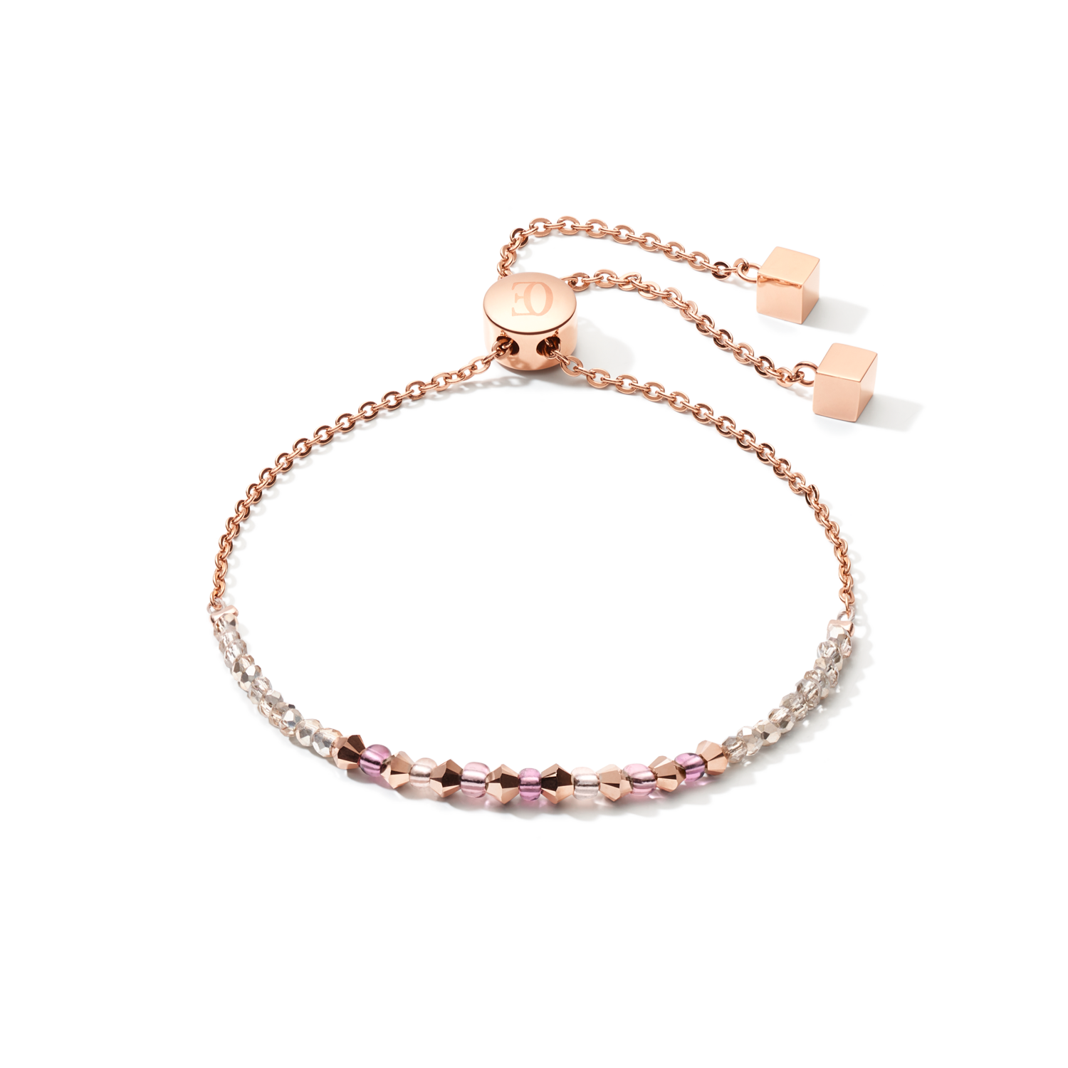 Armband 2-layers feine Kristalle & Edelstahl roségold flieder