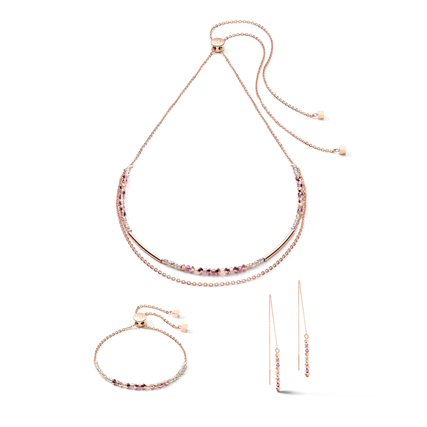 Armband 2-layers feine Kristalle & Edelstahl roségold flieder
