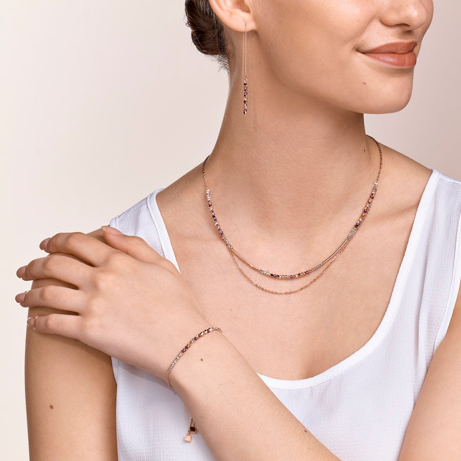 Armband 2-layers feine Kristalle & Edelstahl roségold flieder