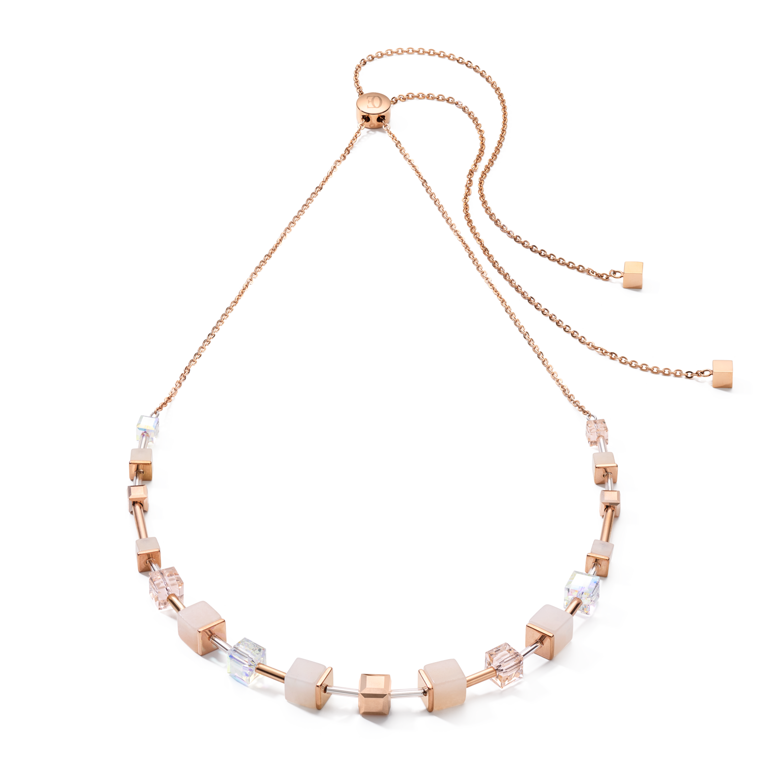 Halskette GeoCUBE® rosa Aventurin zartes Kettchen roségold-peach