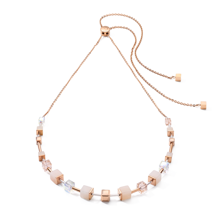 Halskette GeoCUBE® rosa Aventurin zartes Kettchen roségold-peach