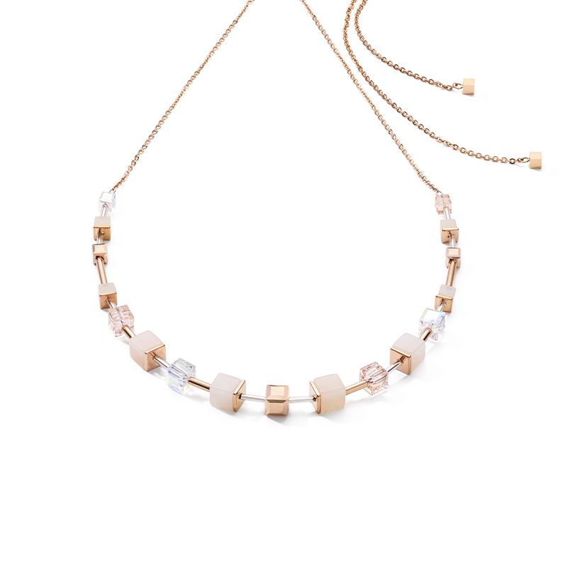 Halskette GeoCUBE® rosa Aventurin zartes Kettchen roségold-peach