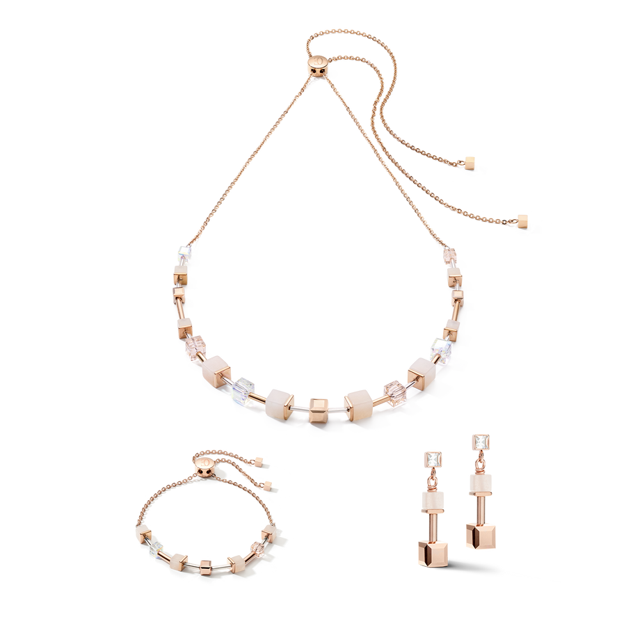 Halskette GeoCUBE® rosa Aventurin zartes Kettchen roségold-peach