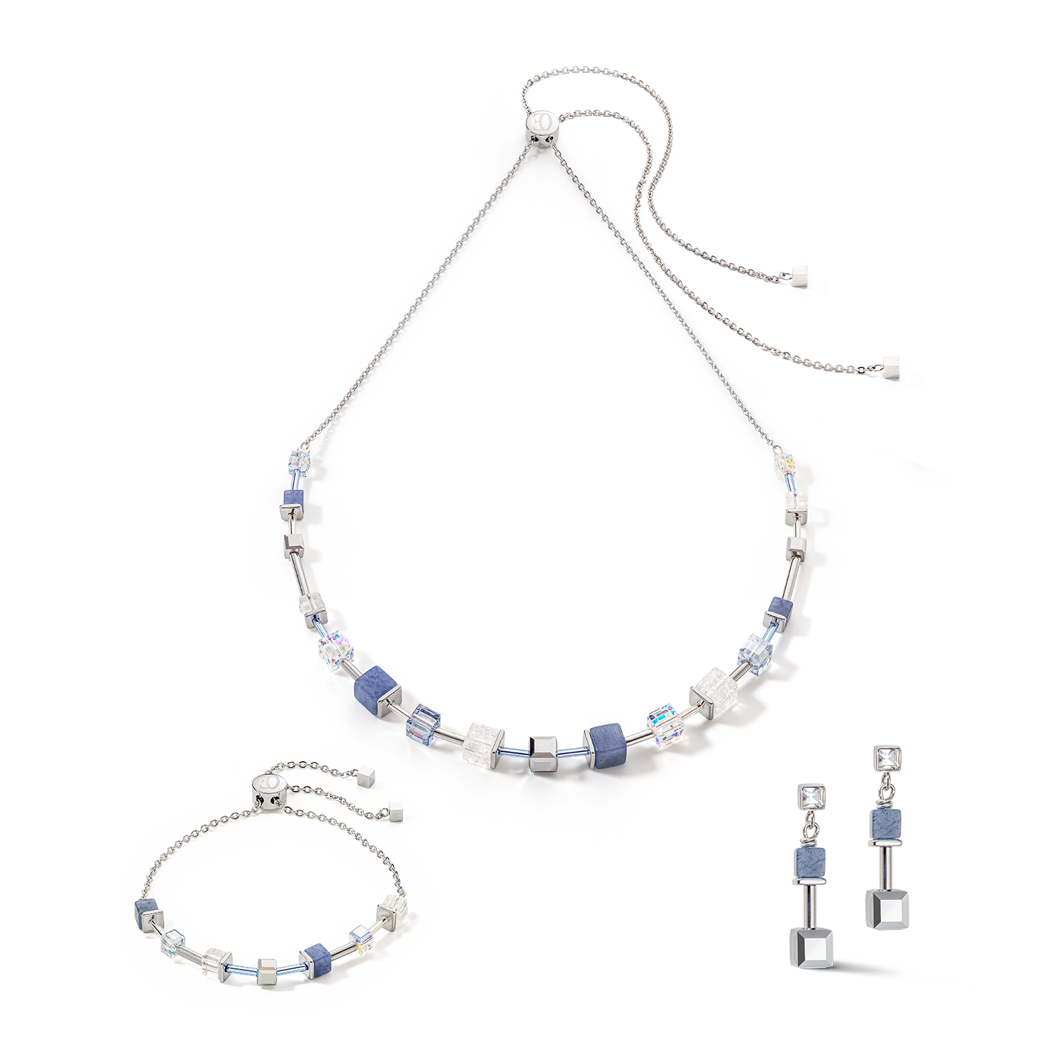 GeoCUBE® Precious & Slider Closure Halskette silber-blau