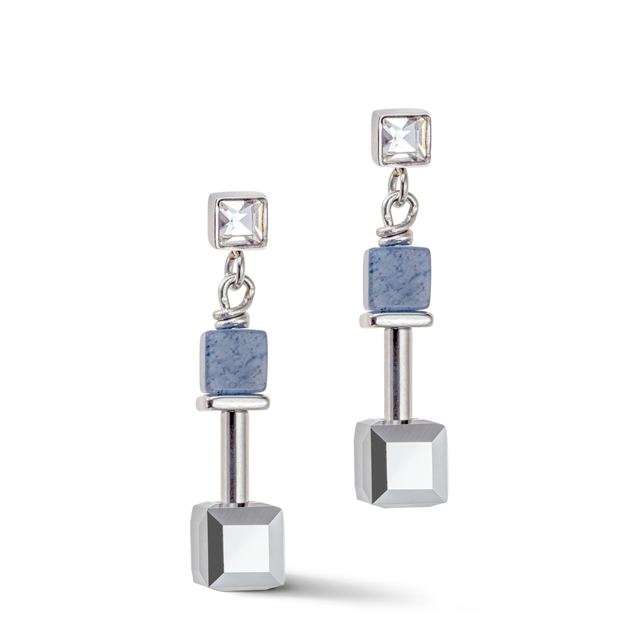 GeoCUBE® Precious & Slider Closure Ohrringe silber-blau