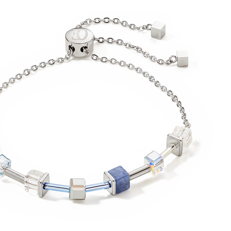 GeoCUBE® Precious & Slider Closure Armband silber-blau