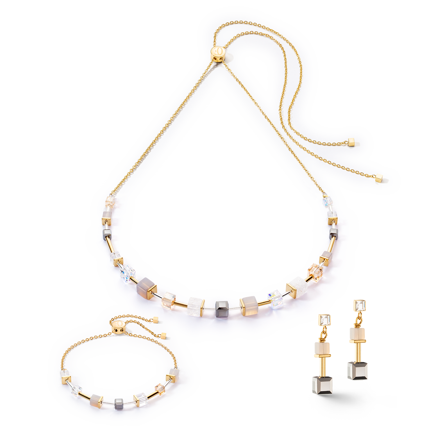 GeoCUBE® Precious & Slider Closure Armband gold-grau