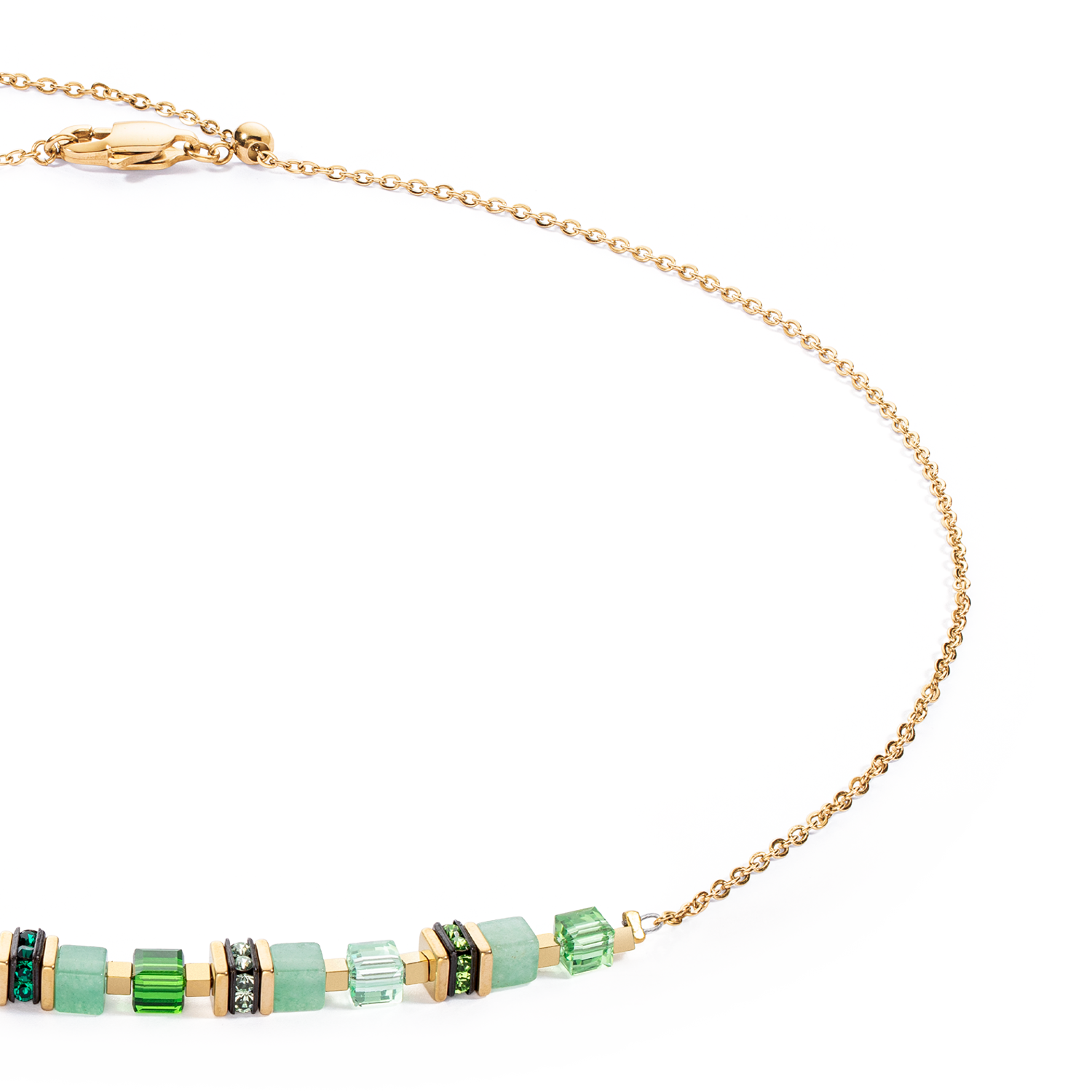 Halskette Mini Cubes & Chain Gold-Grün