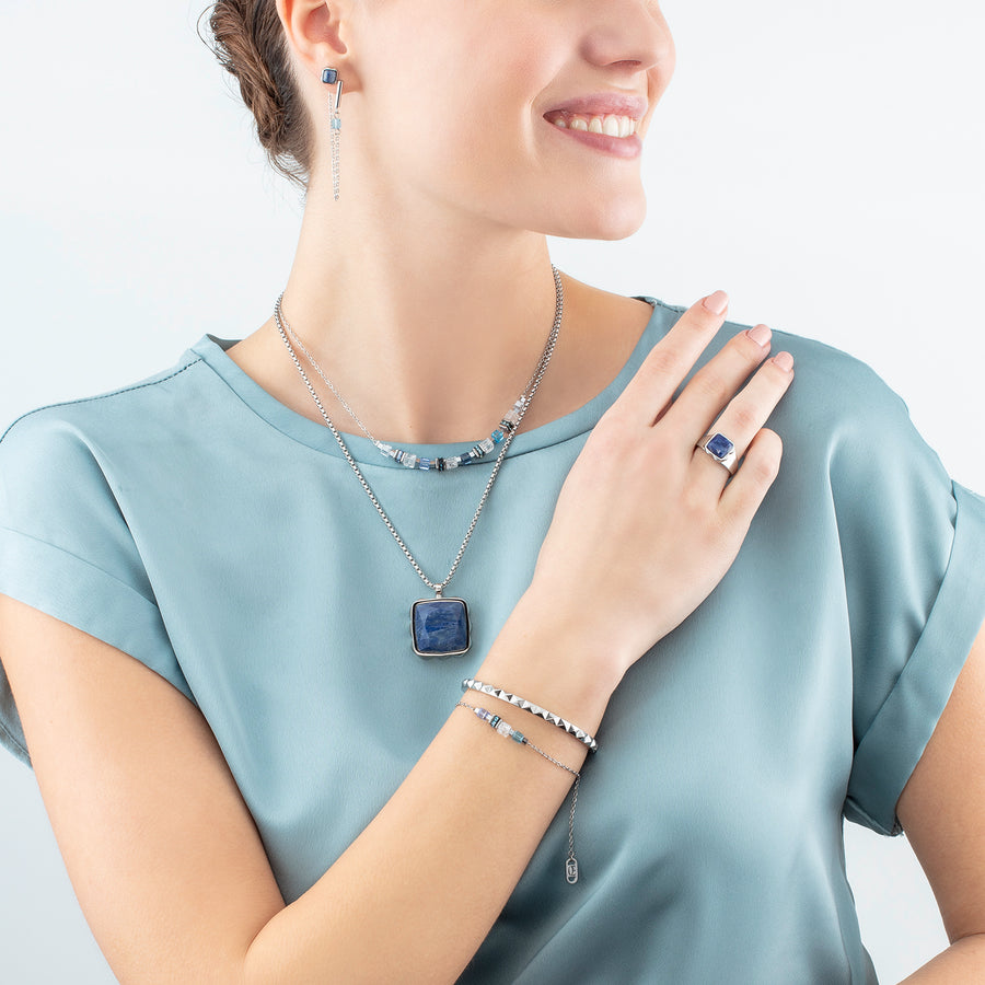 Halskette Mini Cubes & Chain Silber-Blau