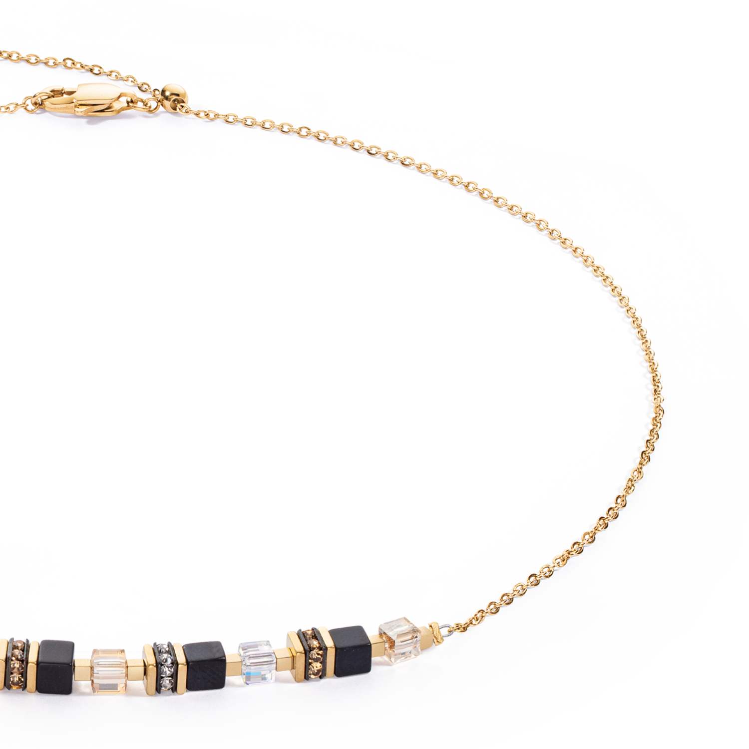 Halskette Mini Cubes & Chain Gold-Schwarz