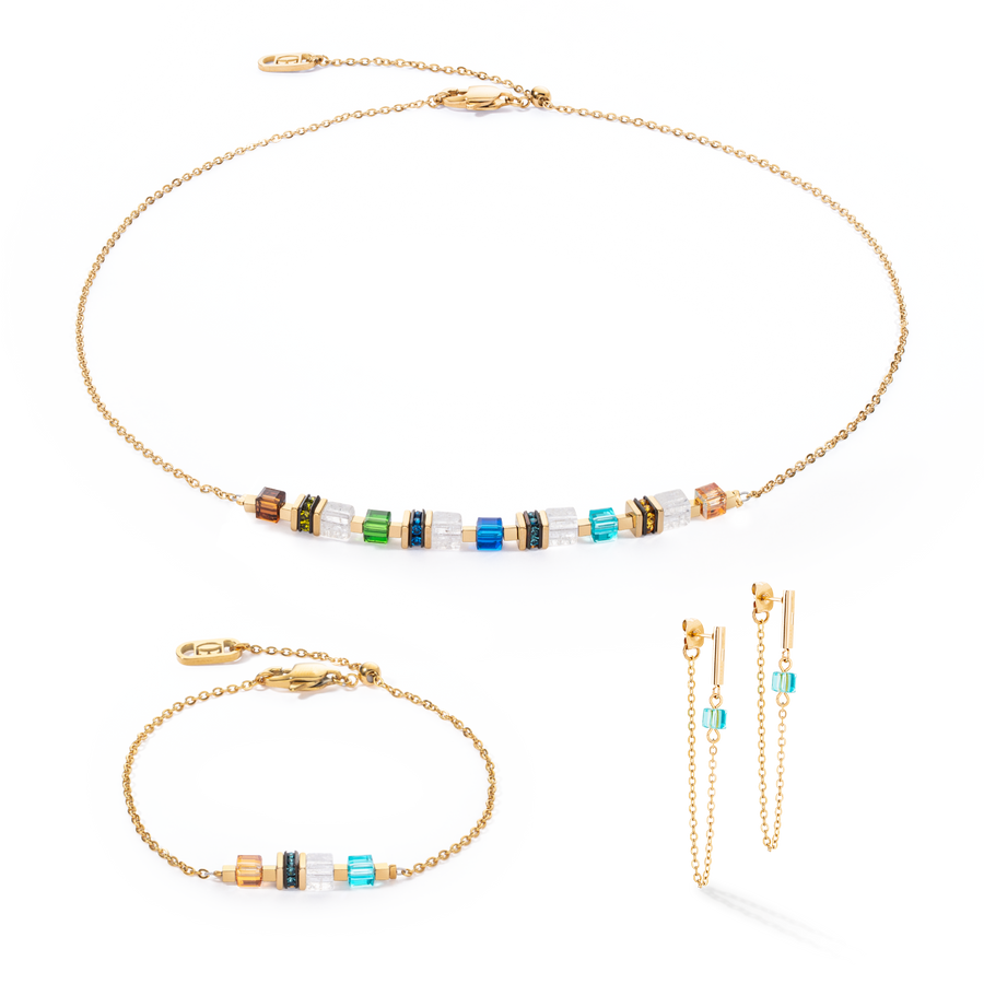 Halskette Mini Cubes & Chain Gold-Multicolor