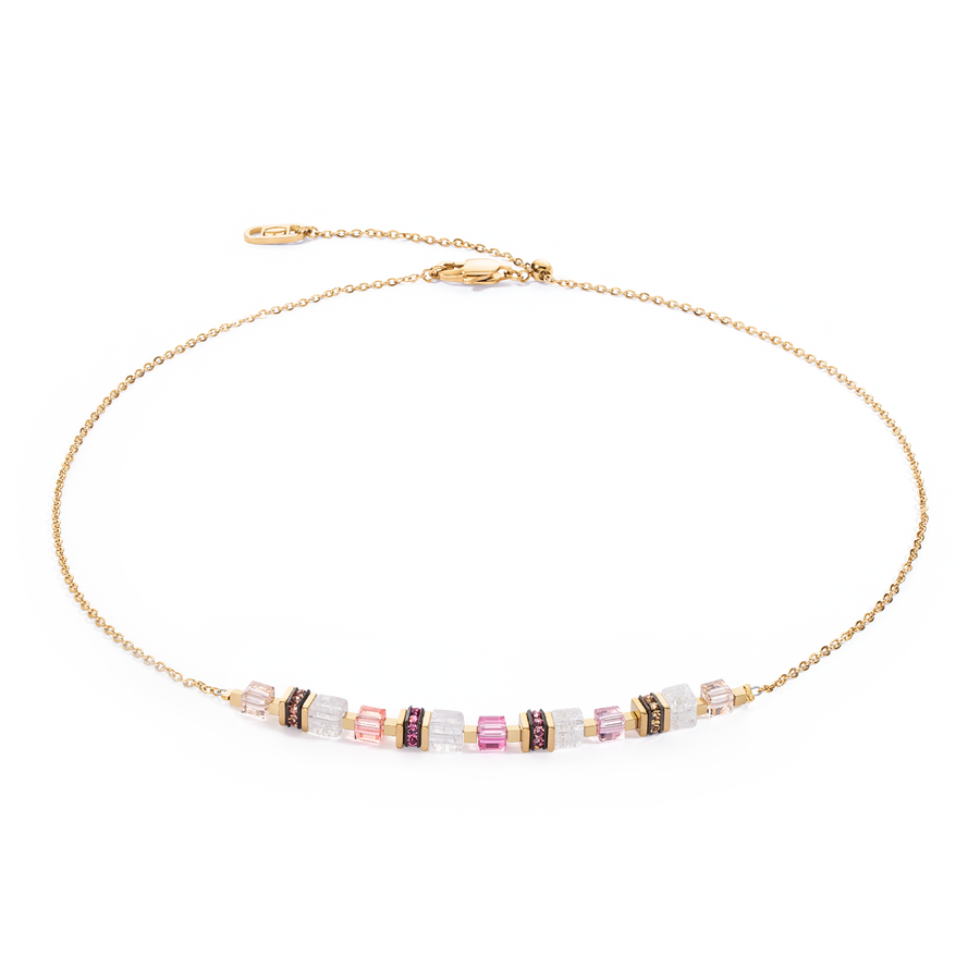 Halskette Mini Cubes & Chain Gold-Rosa