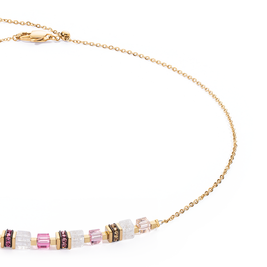 Halskette Mini Cubes & Chain Gold-Rosa