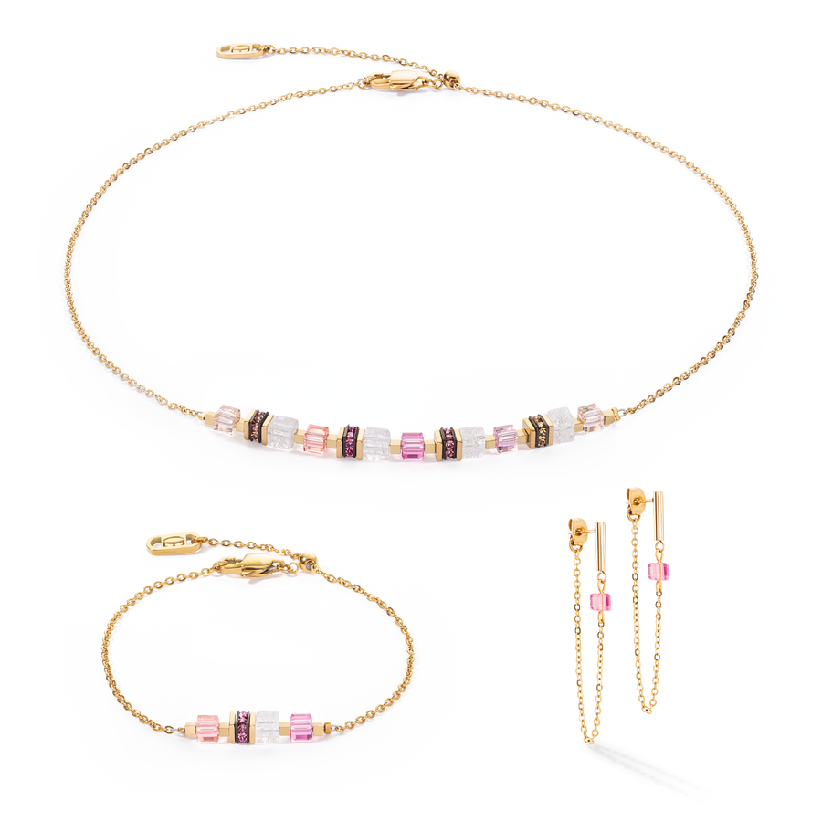 Halskette Mini Cubes & Chain Gold-Rosa