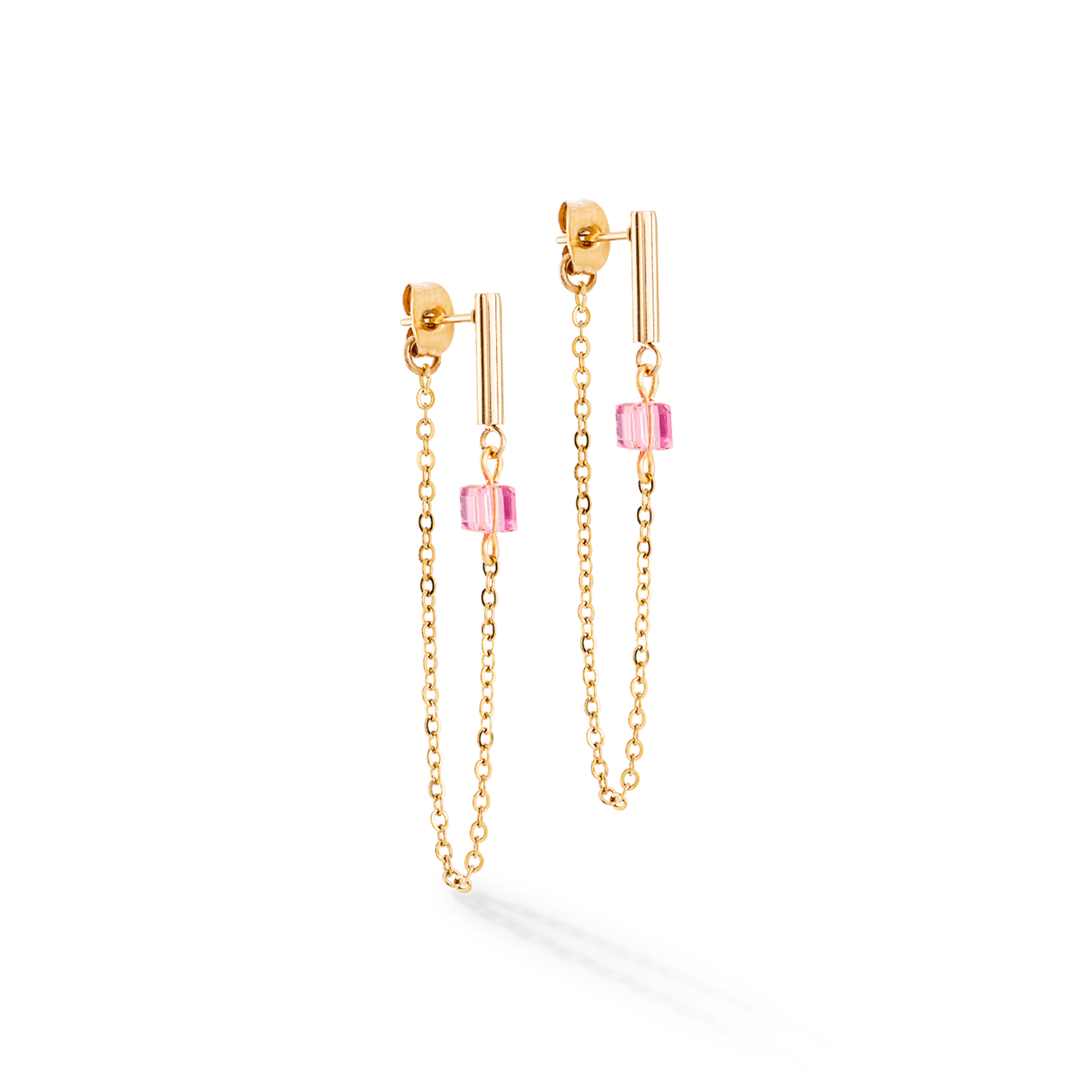 Ohrringe Mini Cubes & Chain Gold-Rosa