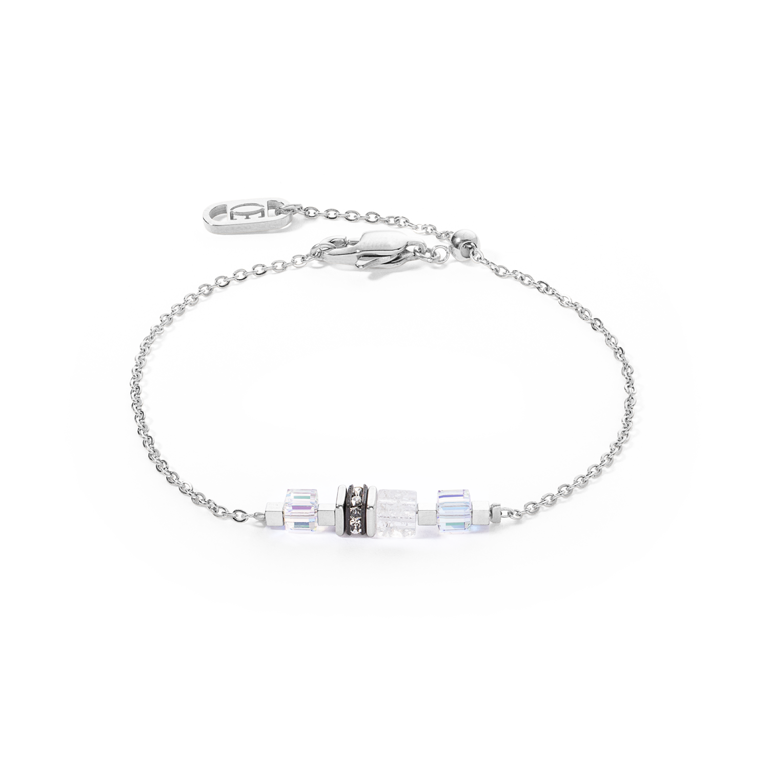 Armband Mini Cubes & Chain Silber-Weiß