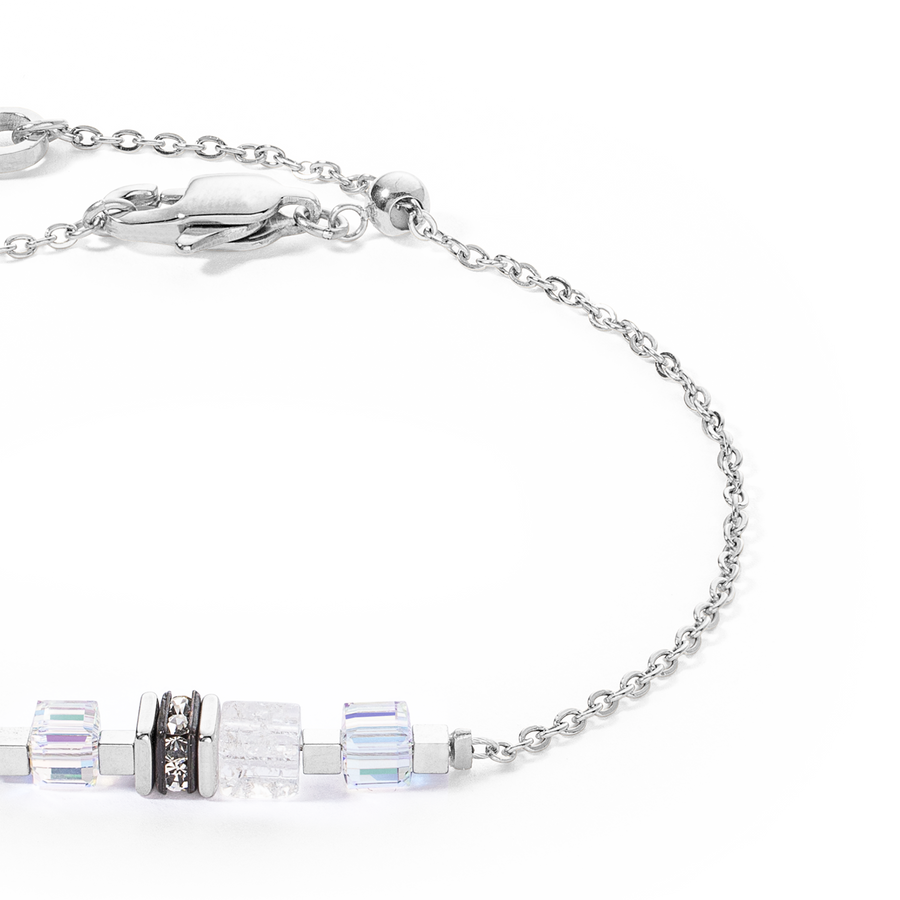 Armband Mini Cubes & Chain Silber-Weiß