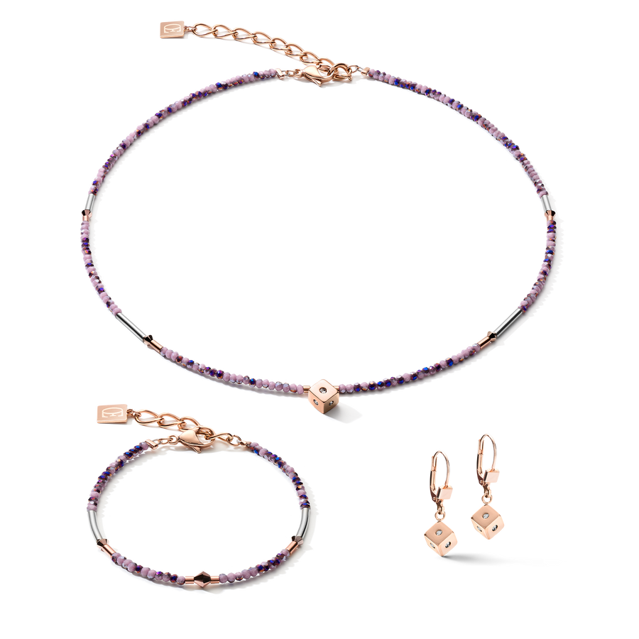 Ohrringe Cube Crystal Dot Edelstahl & Kristallglas hell amethyst-roségold
