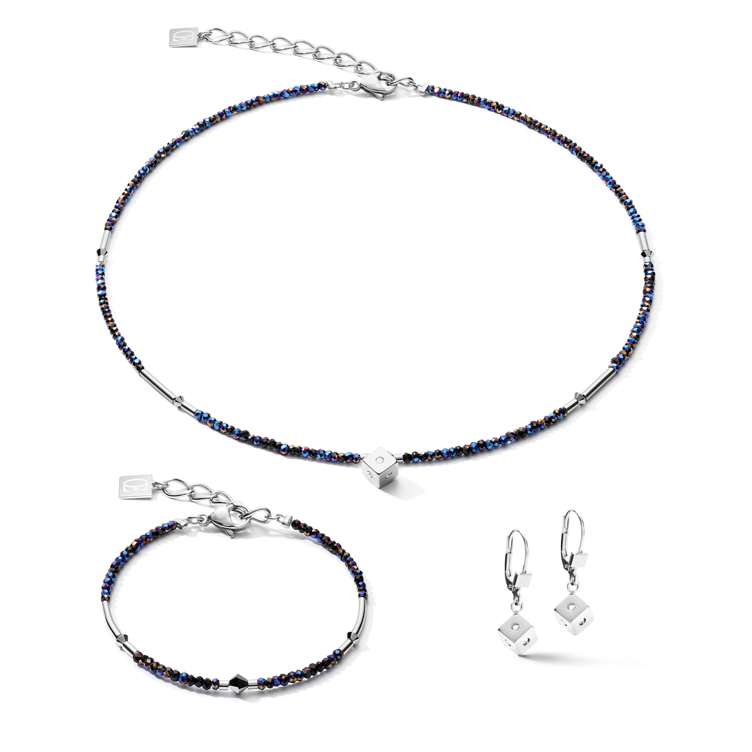 Armband Cube Crystal Dot Edelstahl & Kristallglas nachtblau-silber