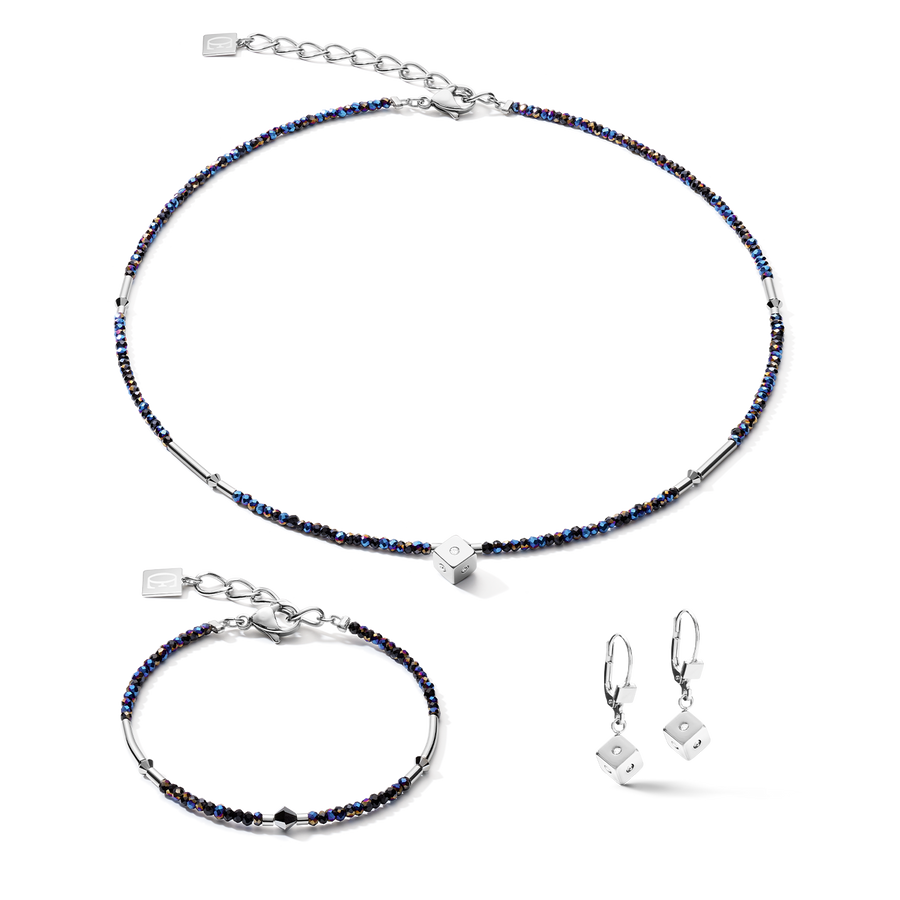 Armband Cube Crystal Dot Edelstahl & Kristallglas nachtblau-silber