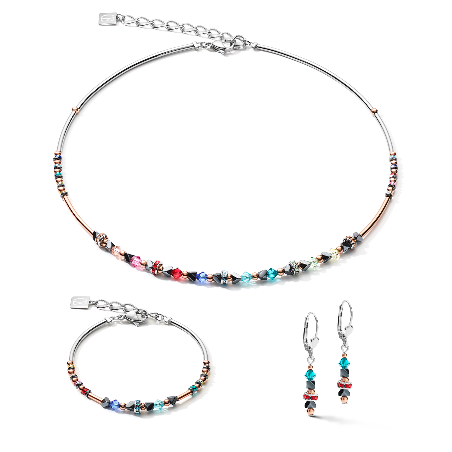 Armband Fein & Edgy Hämatit & Kristalle & Edelstahl multicolor