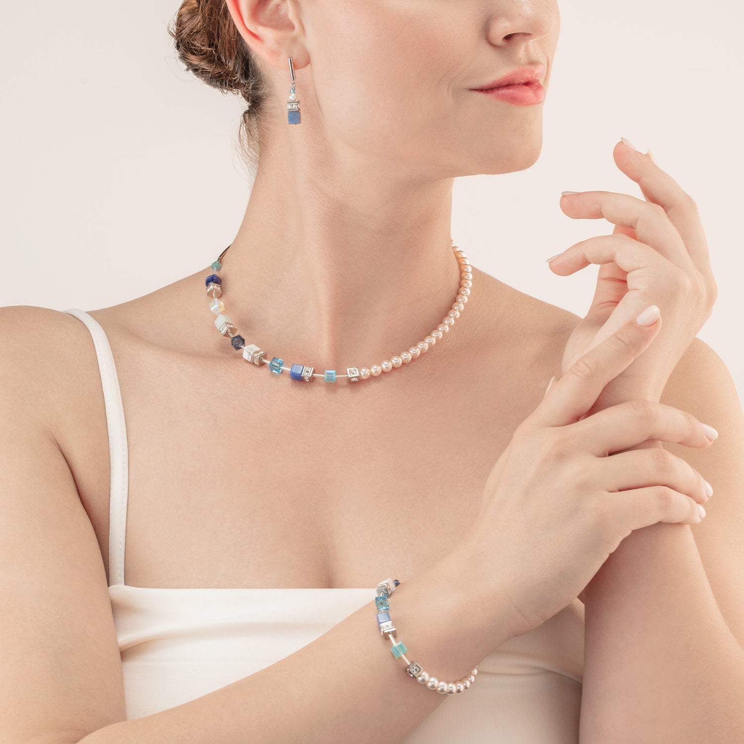 GeoCUBE® Precious Fusion Pearls Halskette aqua-blau