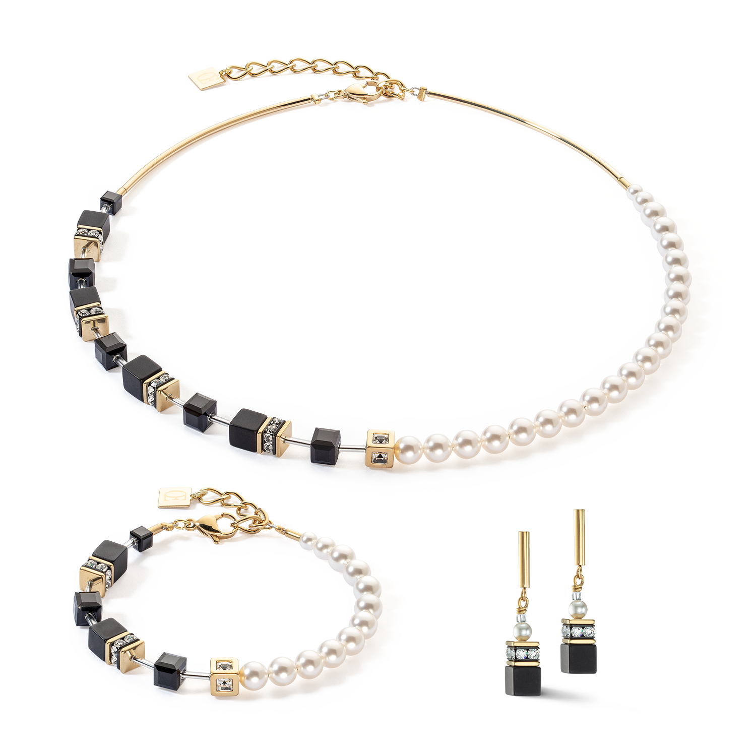 GeoCUBE® Precious Fusion Pearls Halskette schwarz-gold