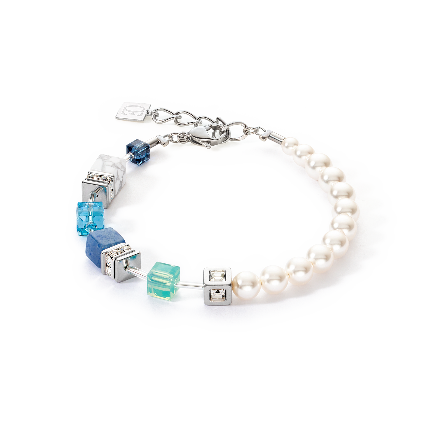 GeoCUBE® Precious Fusion Pearls Armband aqua-blau